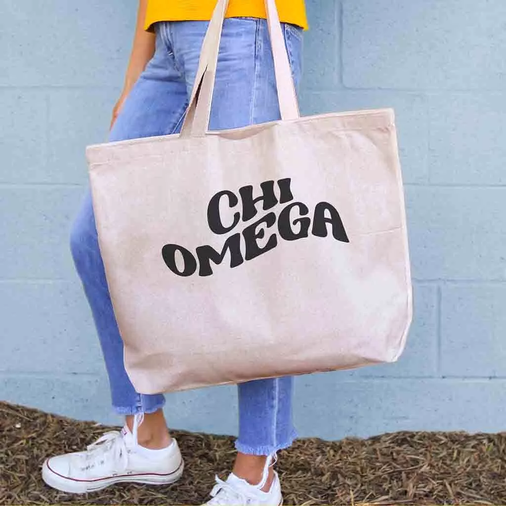 Chi Omega Large Canvas Sorority Tote Bag with Simple Mod Design