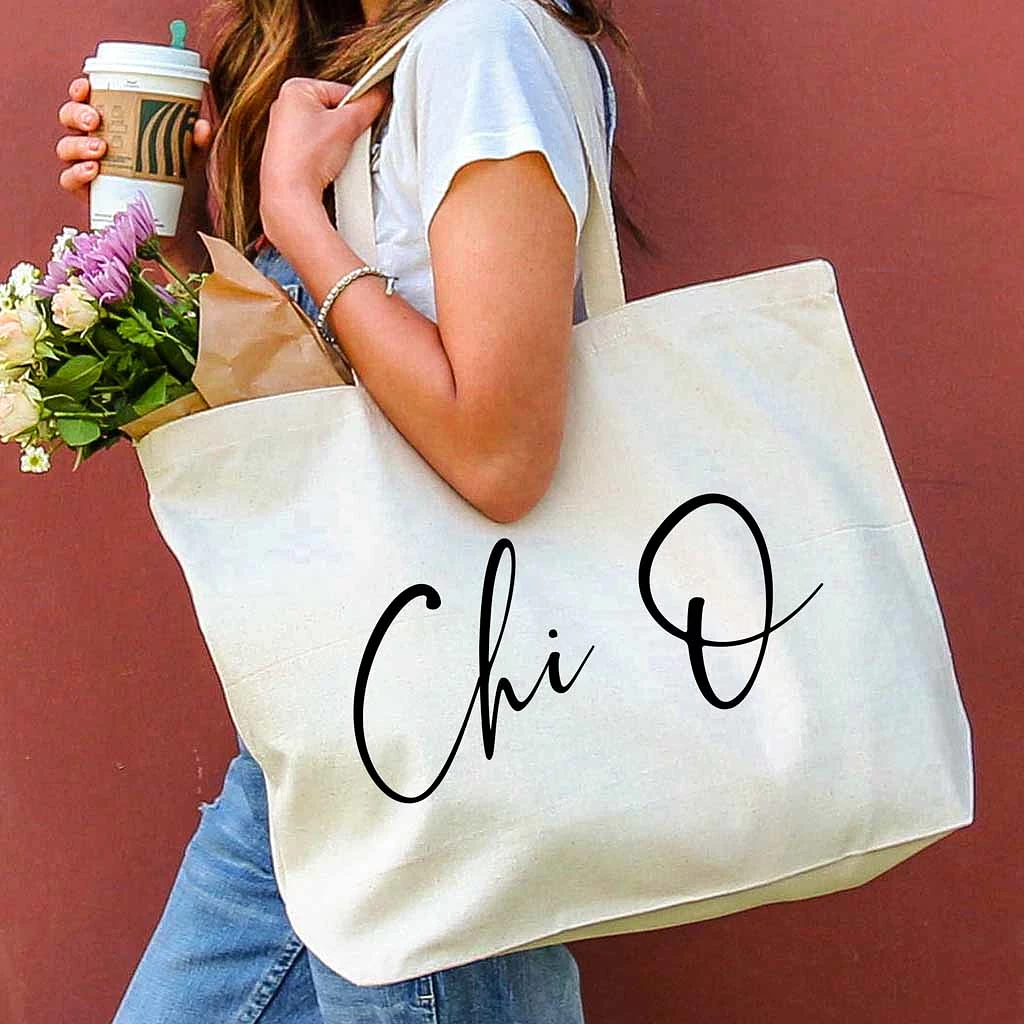 Chi Omega Script Writing Nickname Canvas Tote Bag