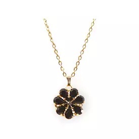 Daisy Pendant Necklace With Crystal Drops In Onyx Shades.