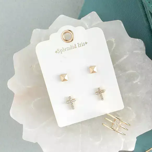 FaithFull Silver & Gold Cross Earring Gift Set