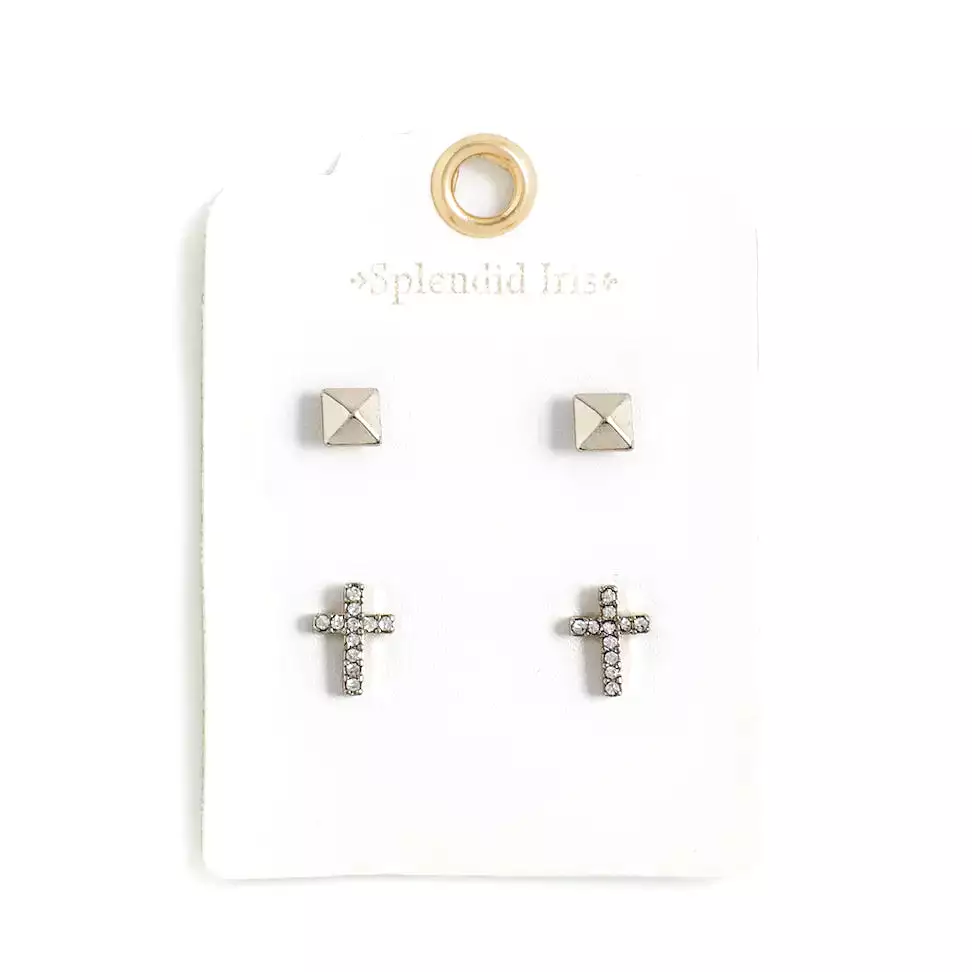 FaithFull Silver & Gold Cross Earring Gift Set