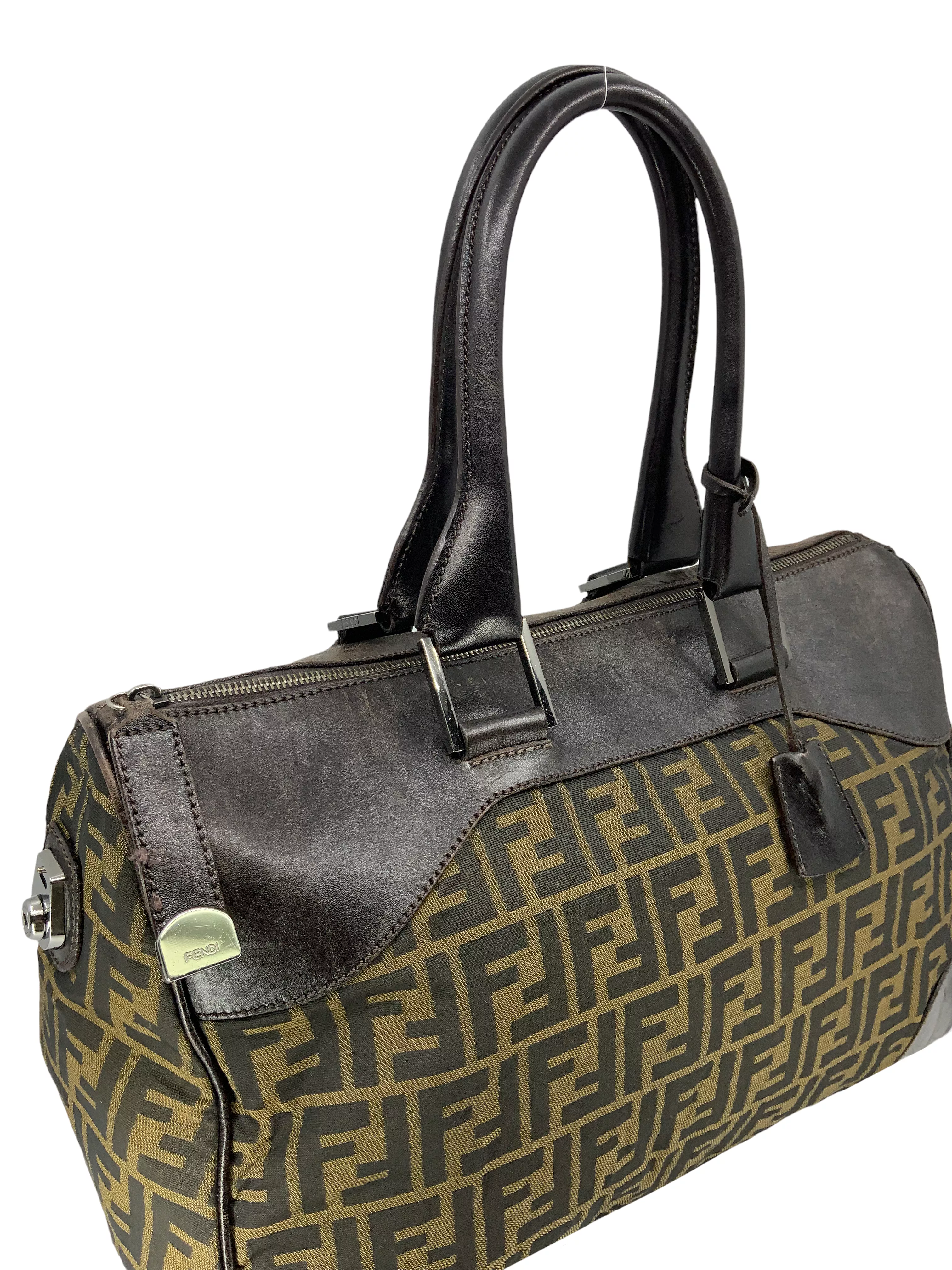 FENDI Zucca Canvas and Leather Small Duffel Bag