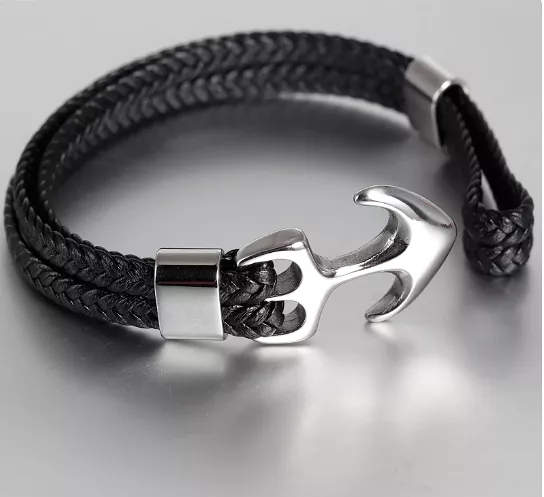 Fresh Accessories - Unisex Leather Bracelet 2 Strands Anchor