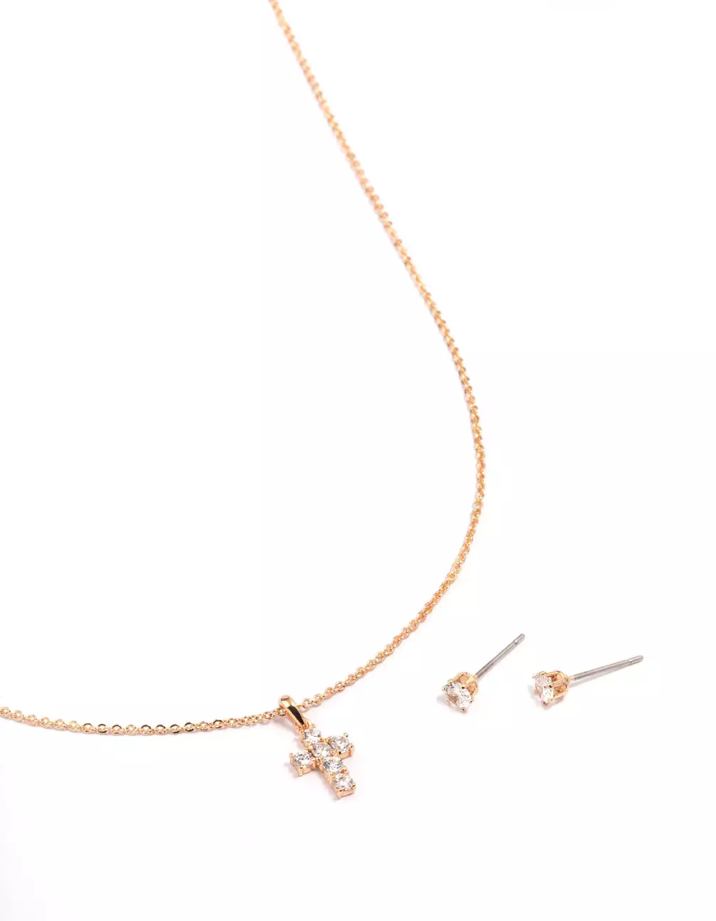 Gold Cubic Zirconia Cross Earring & Necklace Set