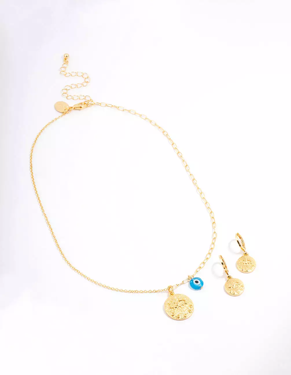 Gold Plated Coin Evil Eye Necklace & Earring Jewellery Set