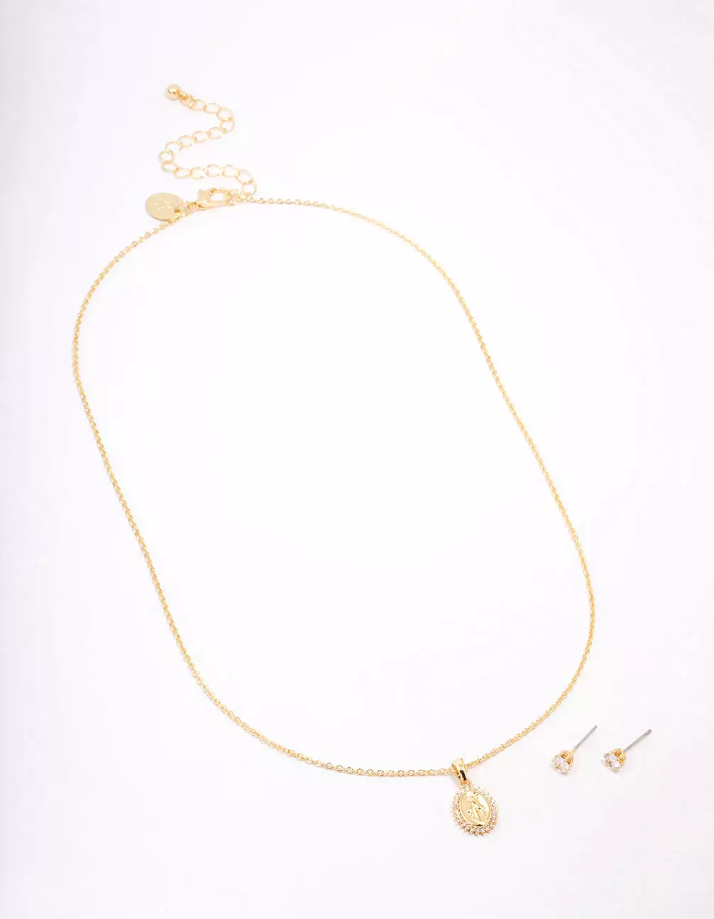 Gold Plated Crystal Coin Pendant Necklace & Stud Earring Set