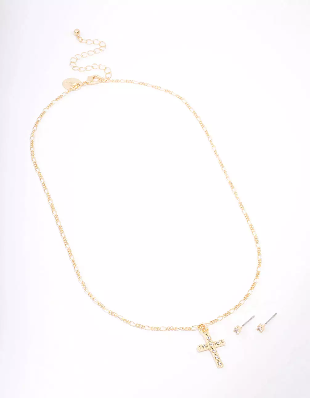 Gold Plated Crystal Cross Pendant Necklace & Stud Earring Set