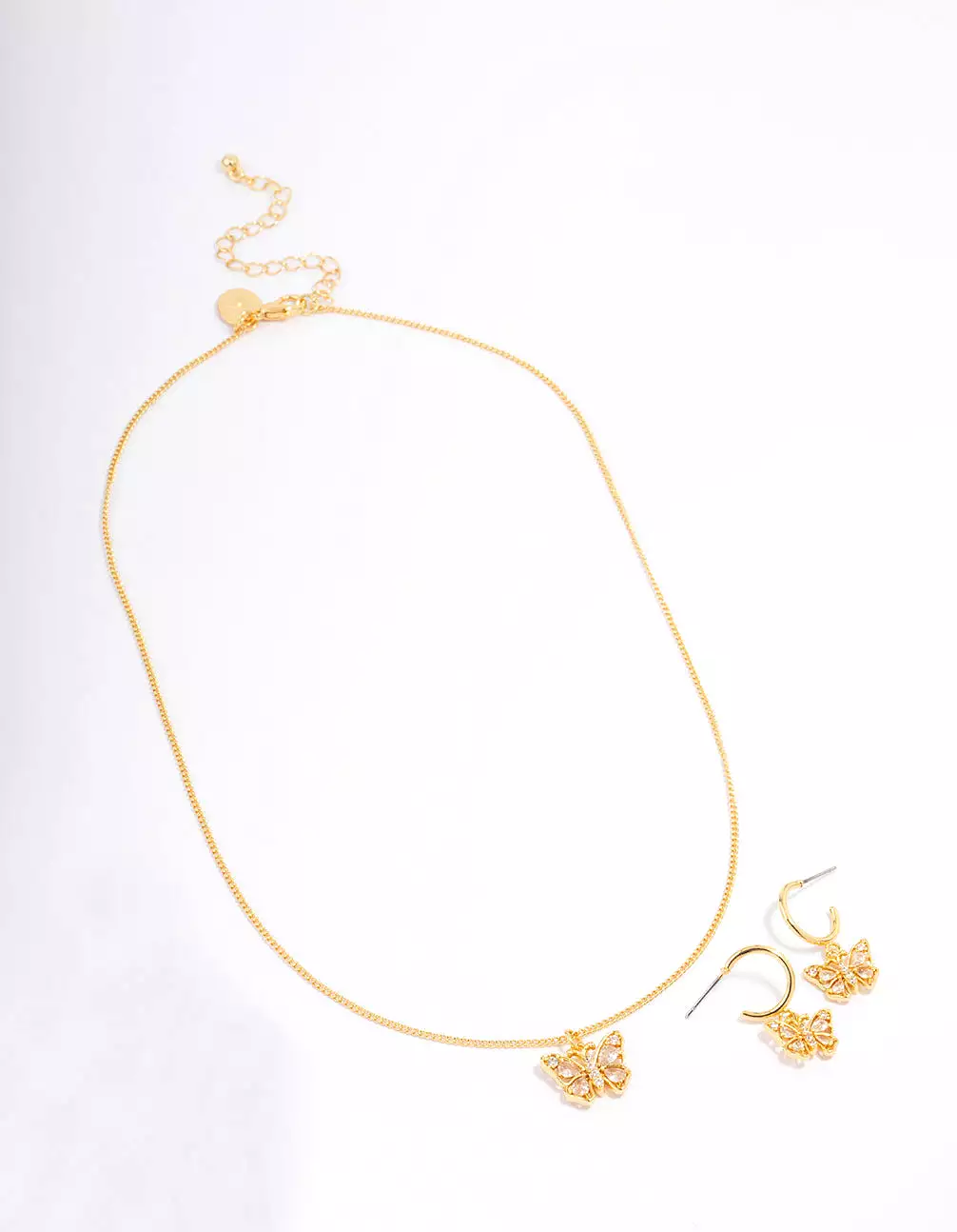 Gold Plated Cubic Zirconia Butterfly Necklace & Earring Jewellery Set