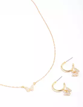 Gold Plated Mini Butterfly Necklace & Earring Jewellery Set