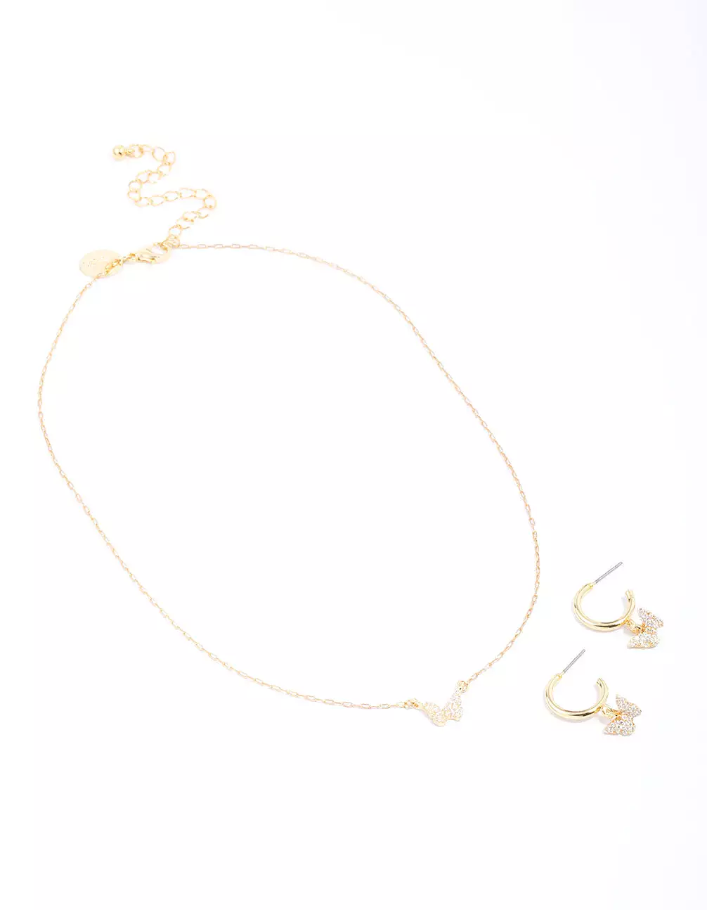 Gold Plated Mini Butterfly Necklace & Earring Jewellery Set