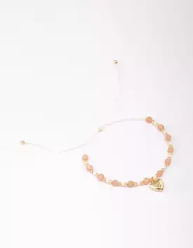 Gold Plated Semi-Precious Heart Adjustable Cord Bracelet