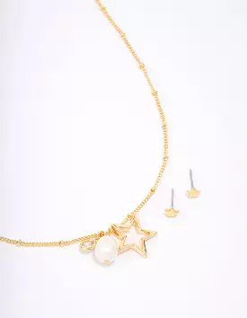 Gold Plated Star Charm Necklace & Earring Jewellery Set