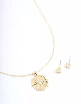 Gold Plated Sun Wheel Necklace & Earring Jewellery Set