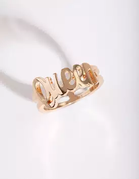 Gold Queen Script Ring