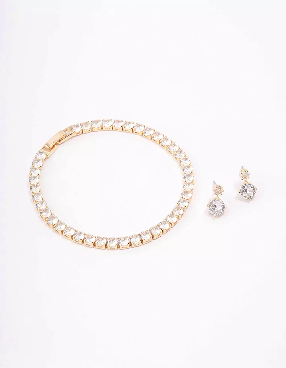 Gold Round Tennis Bracelet & Earring Set