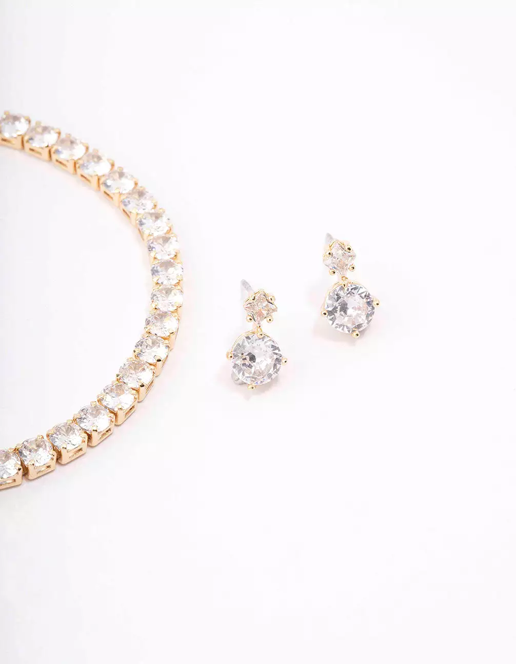 Gold Round Tennis Bracelet & Earring Set