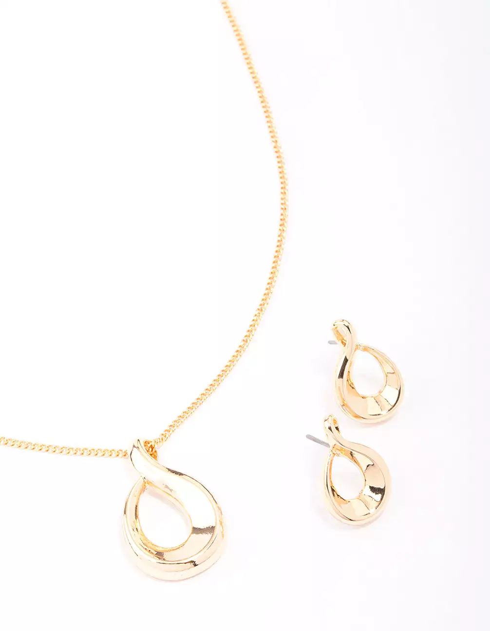 Gold Twisted Ova Necklace & Earring Jewellery Set