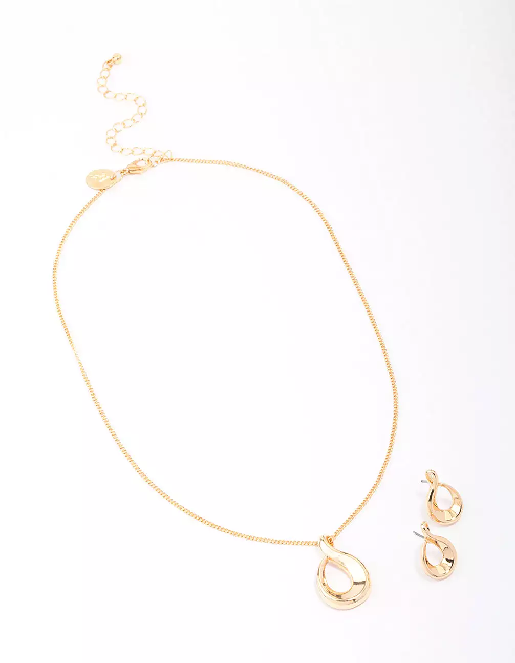 Gold Twisted Ova Necklace & Earring Jewellery Set