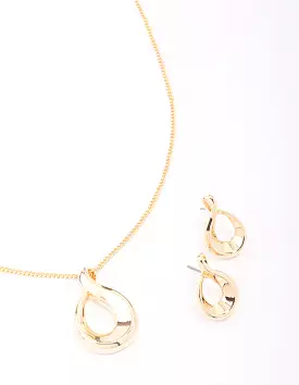 Gold Twisted Ova Necklace & Earring Jewellery Set