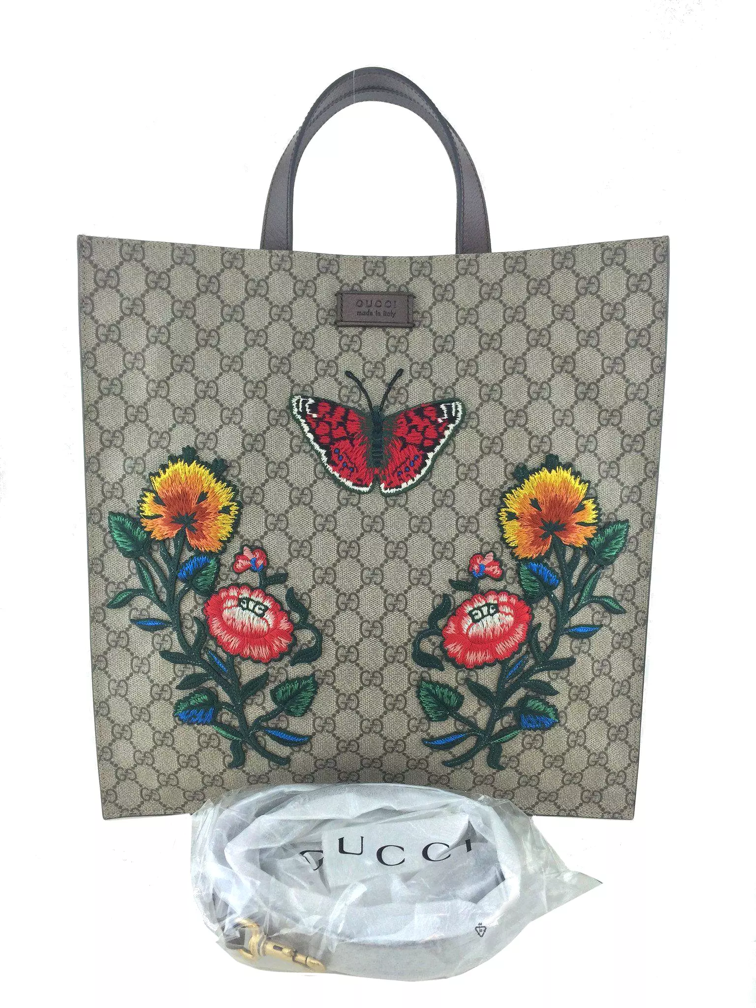 Gucci Floral Embroidered Soft GG Supreme Tote NEW