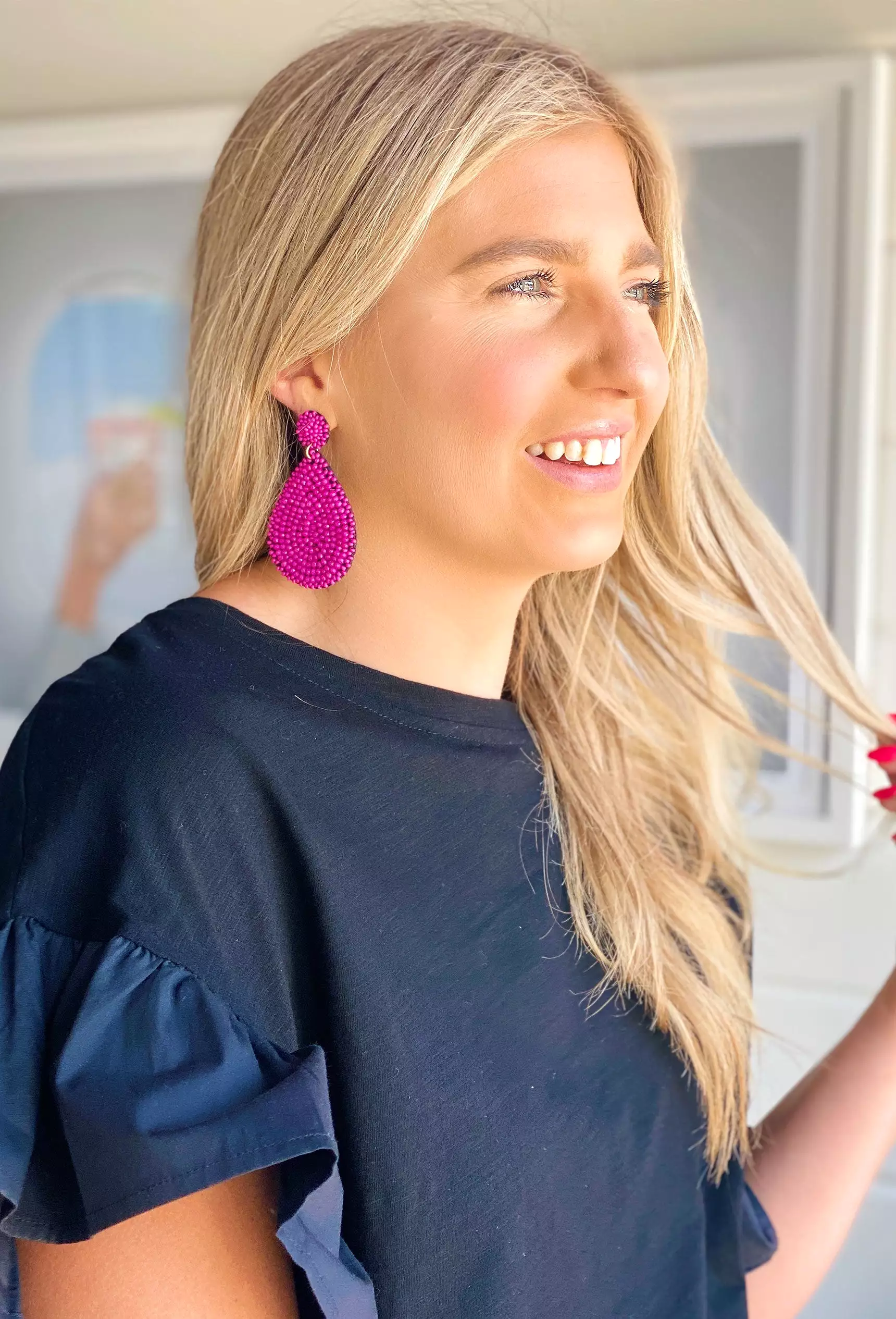 Harper Beaded Earrings in Fuchsia