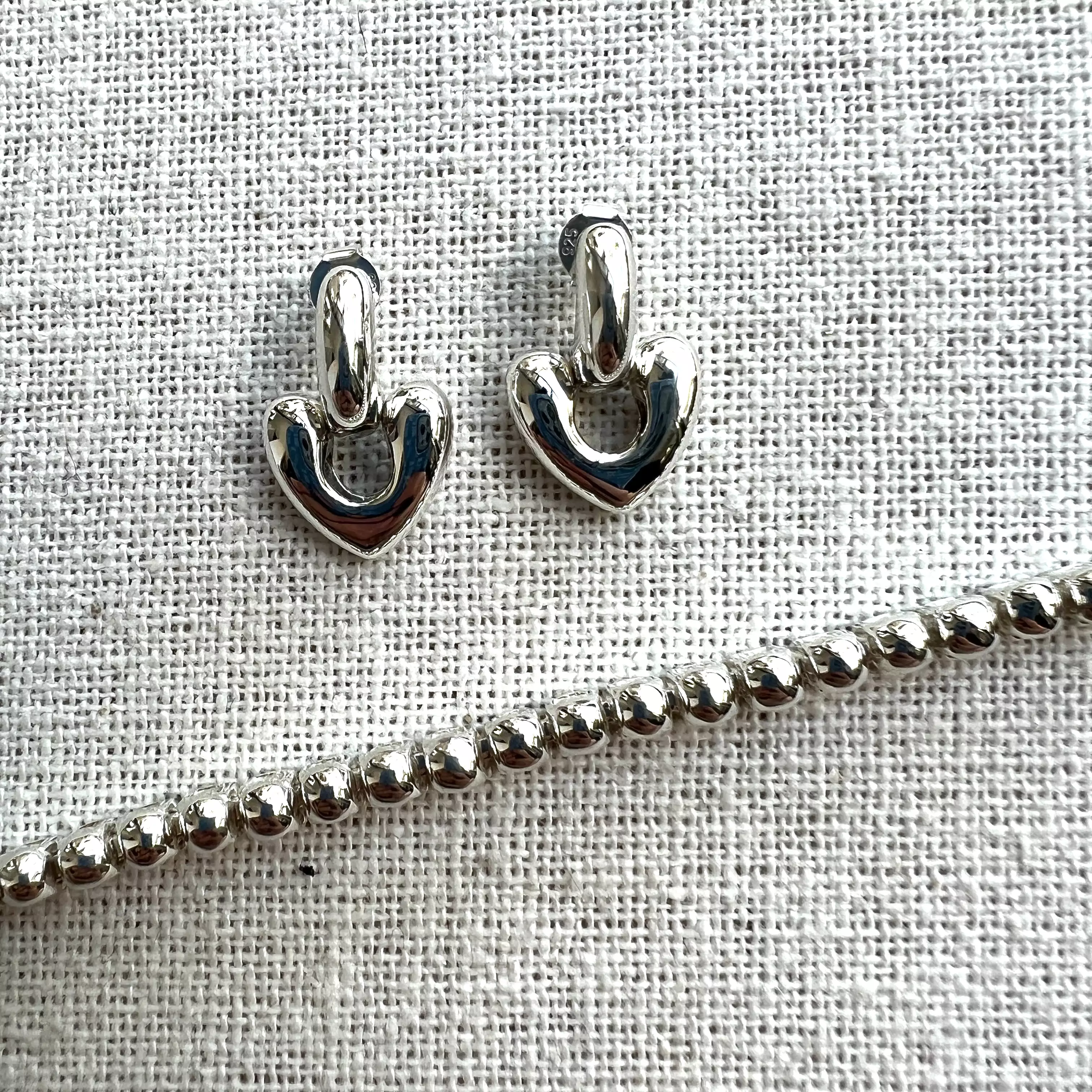 Heart Drop Earrings Small, Silver