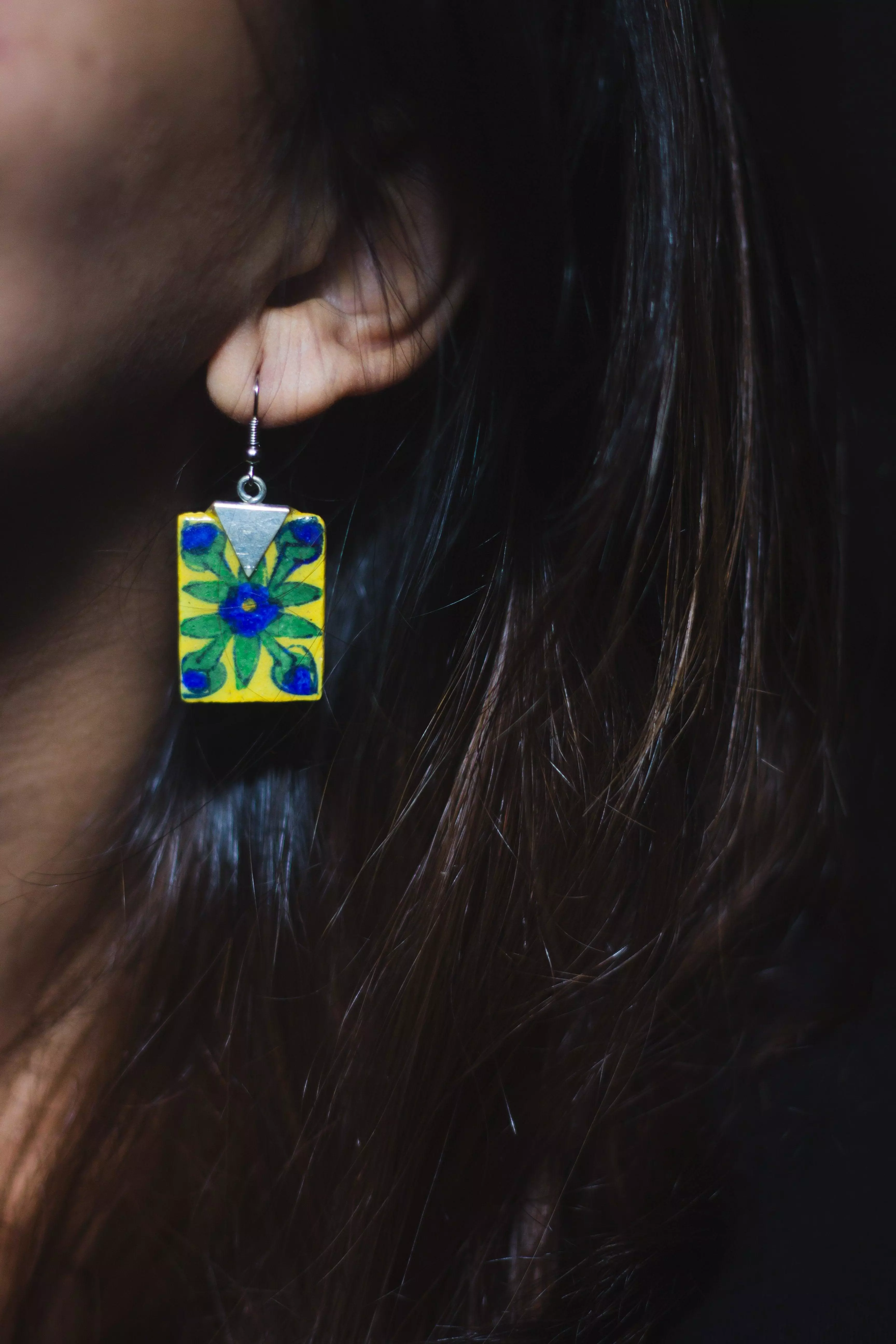 Kaisori Blue Pottery Earrings - Tile yellow