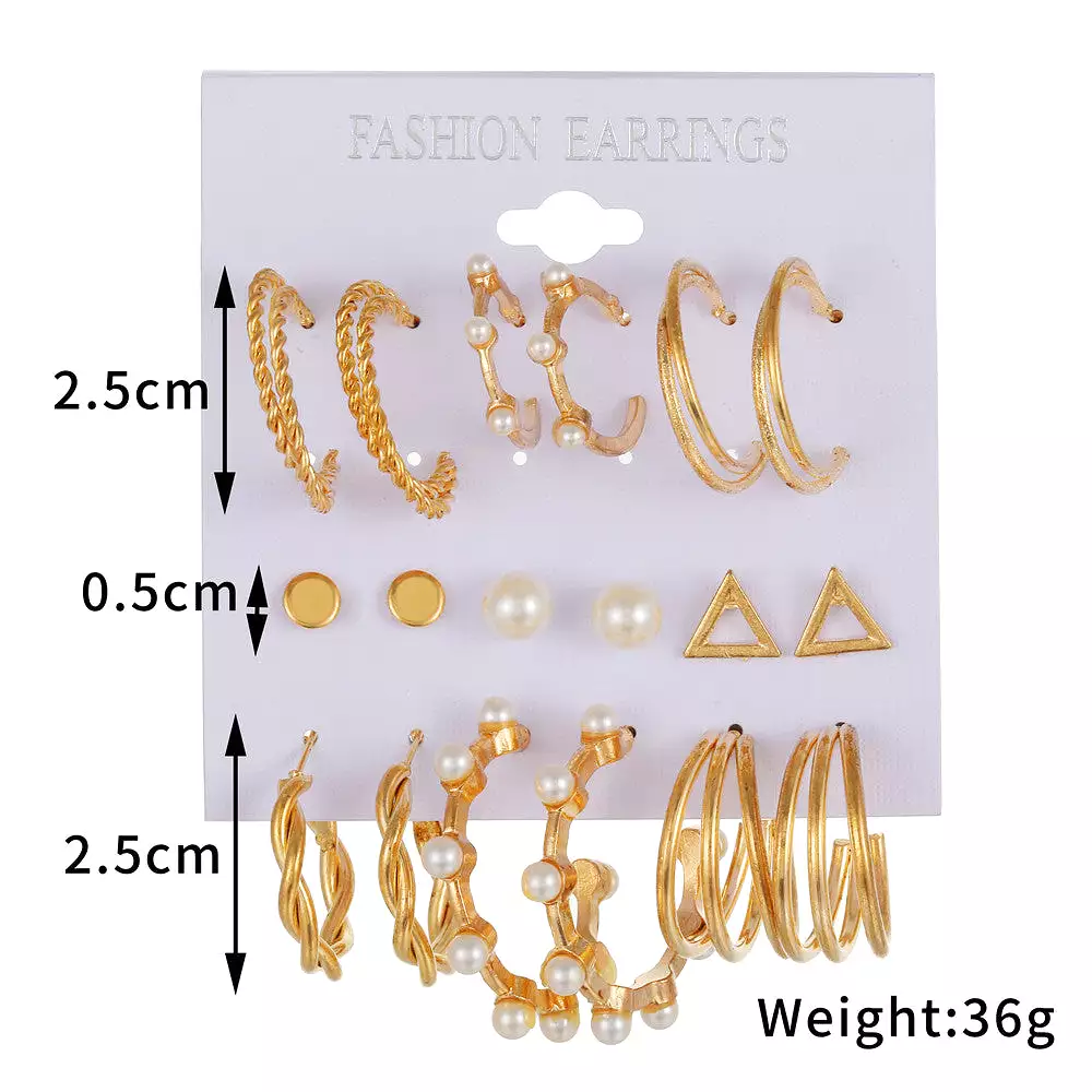 Korean style retro golden pearl earring set