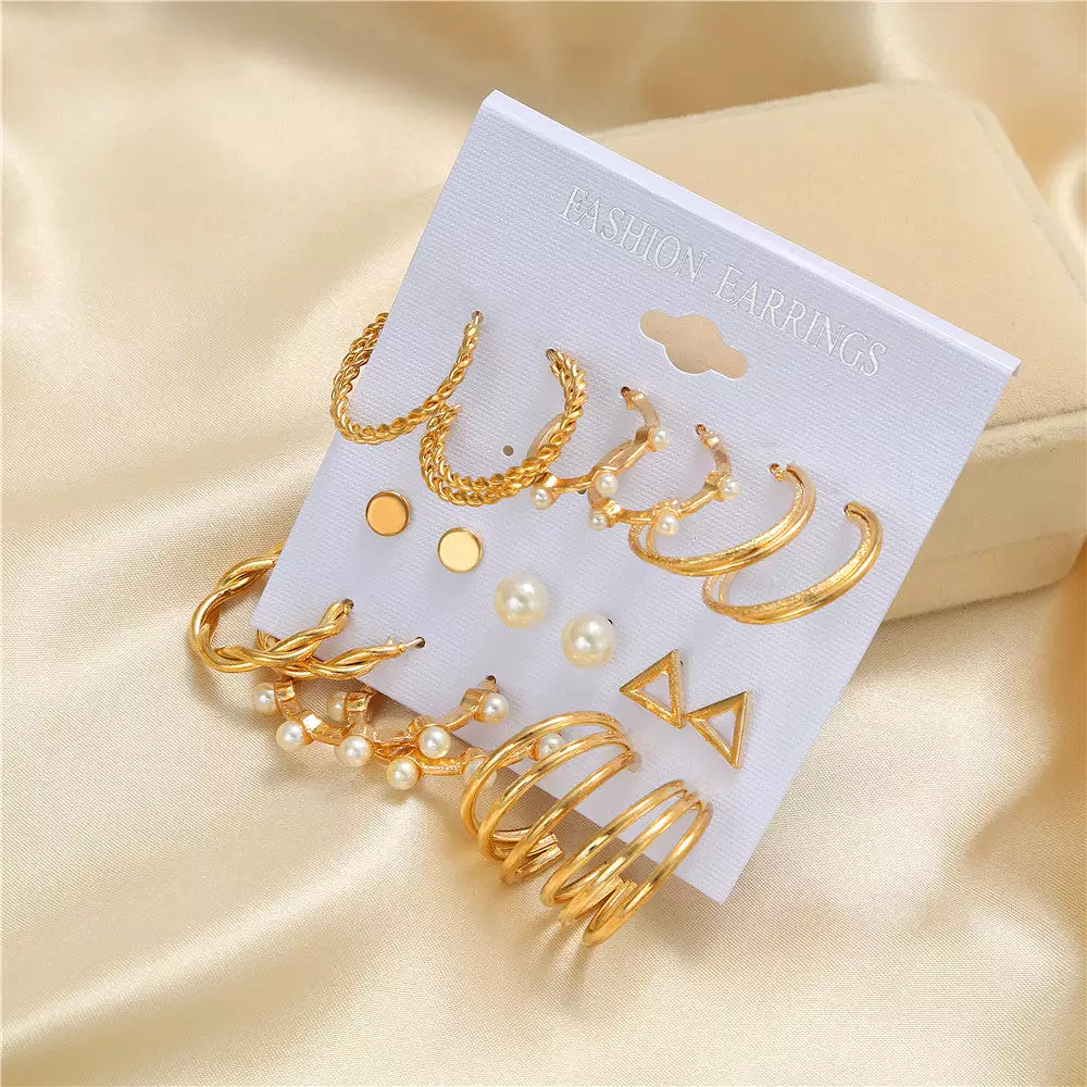 Korean style retro golden pearl earring set