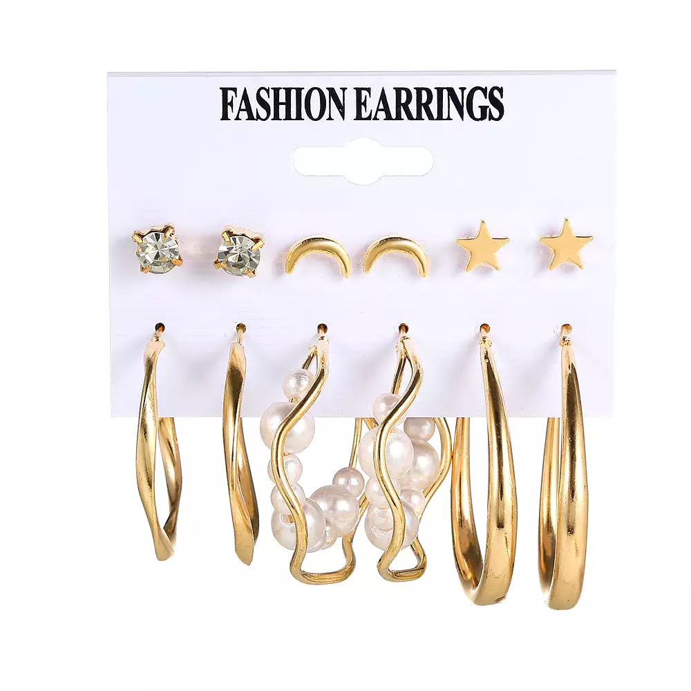 Korean style retro golden pearl earring set