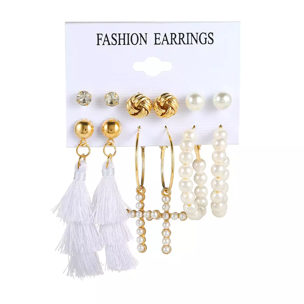 Korean style retro golden pearl earring set