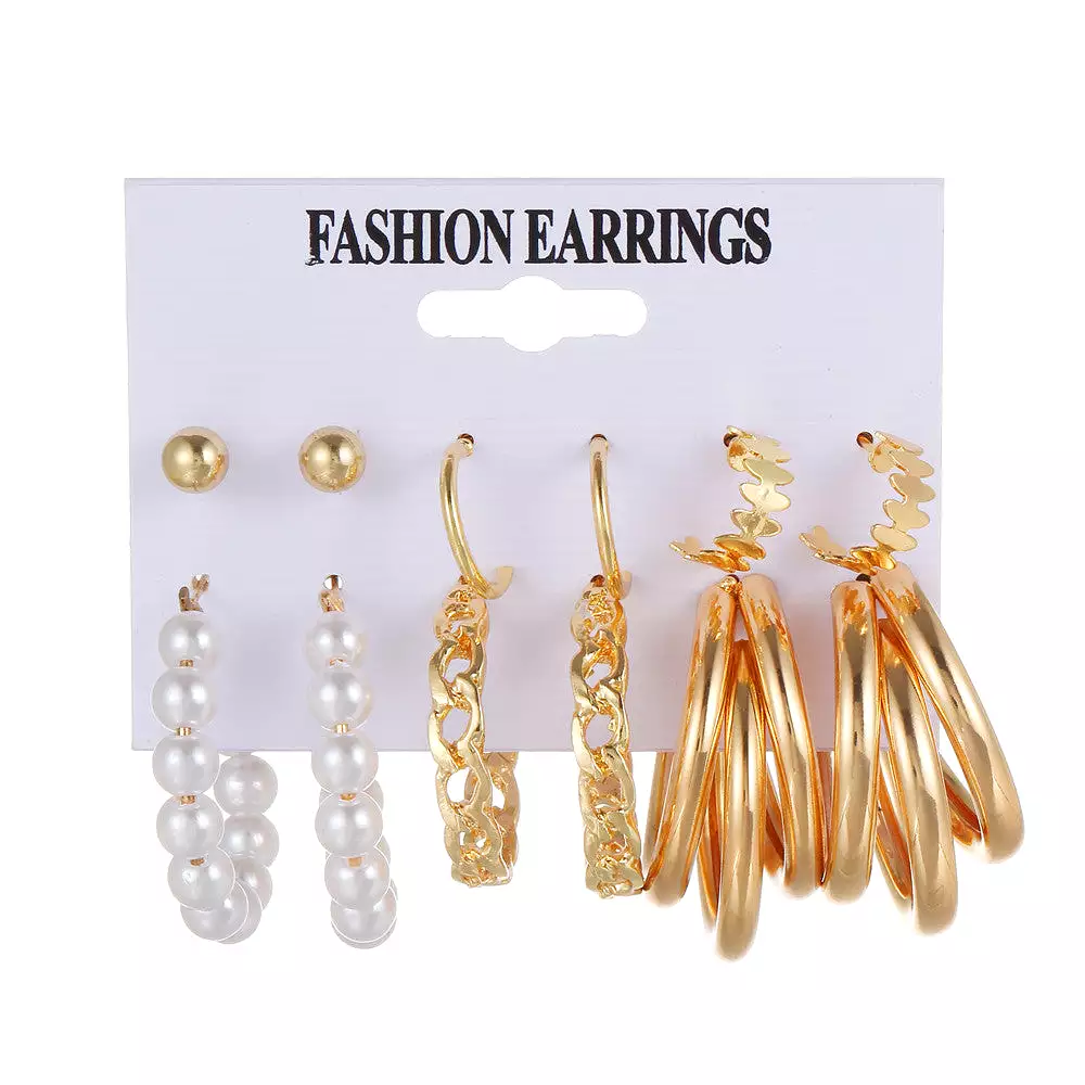 Korean style retro golden pearl earring set