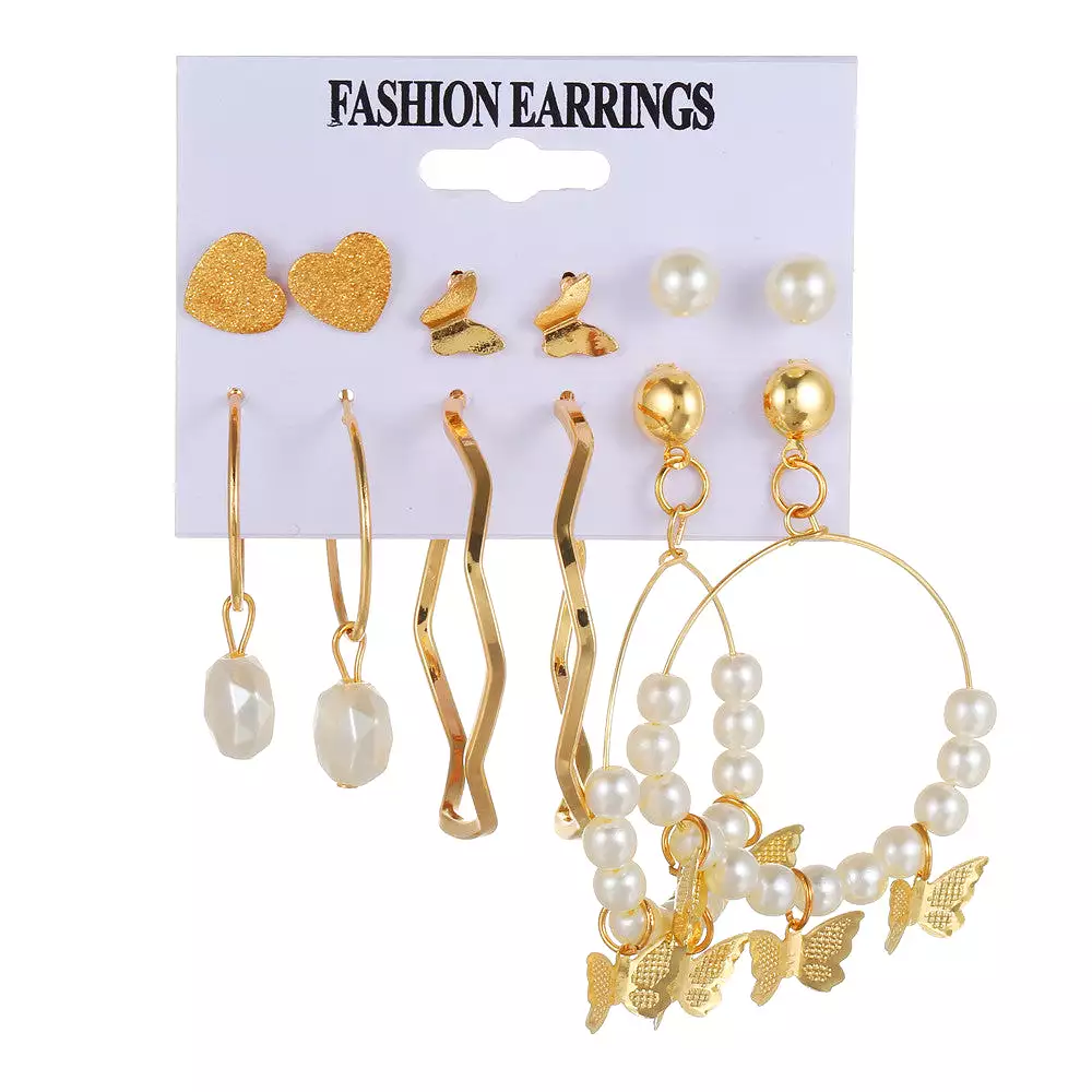 Korean style retro golden pearl earring set