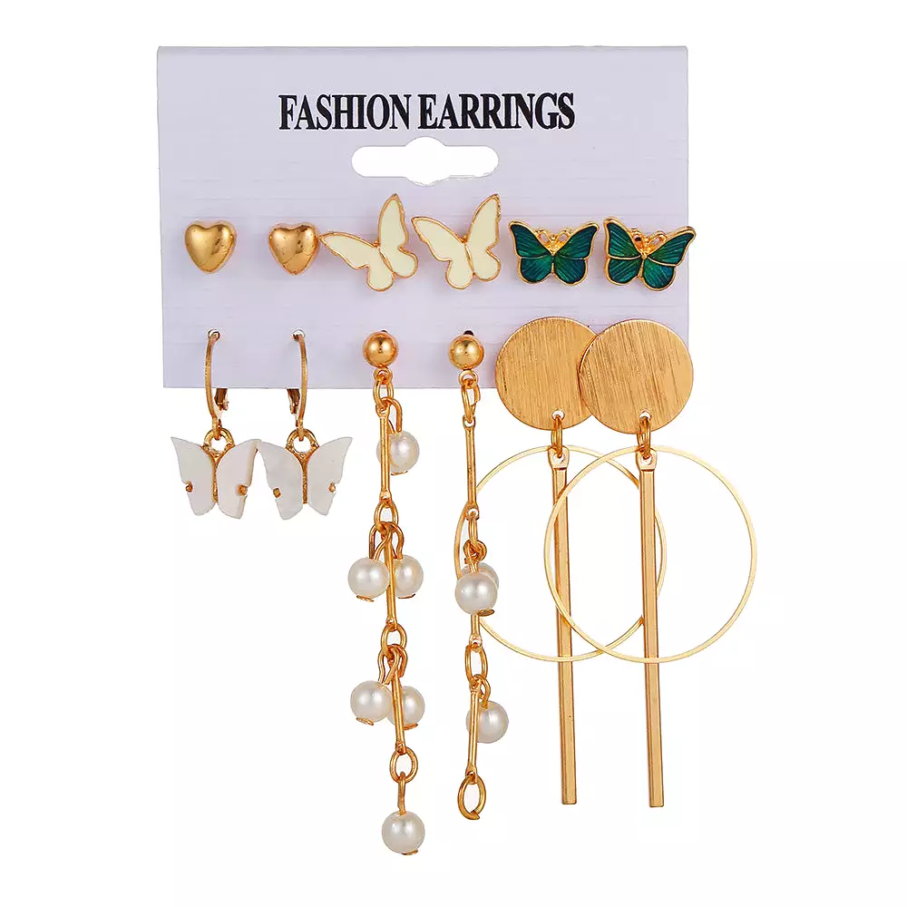 Korean style retro golden pearl earring set