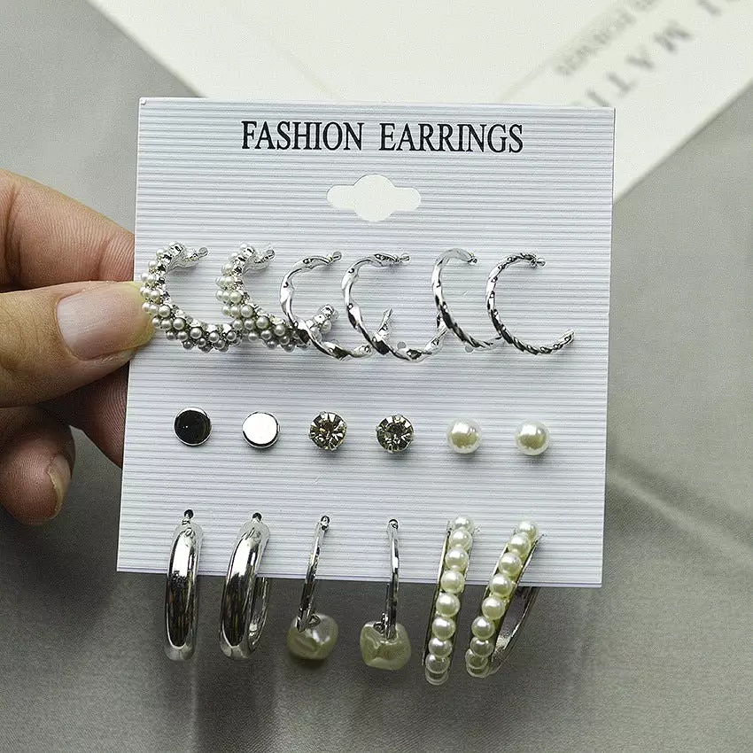 Korean style retro golden pearl earring set