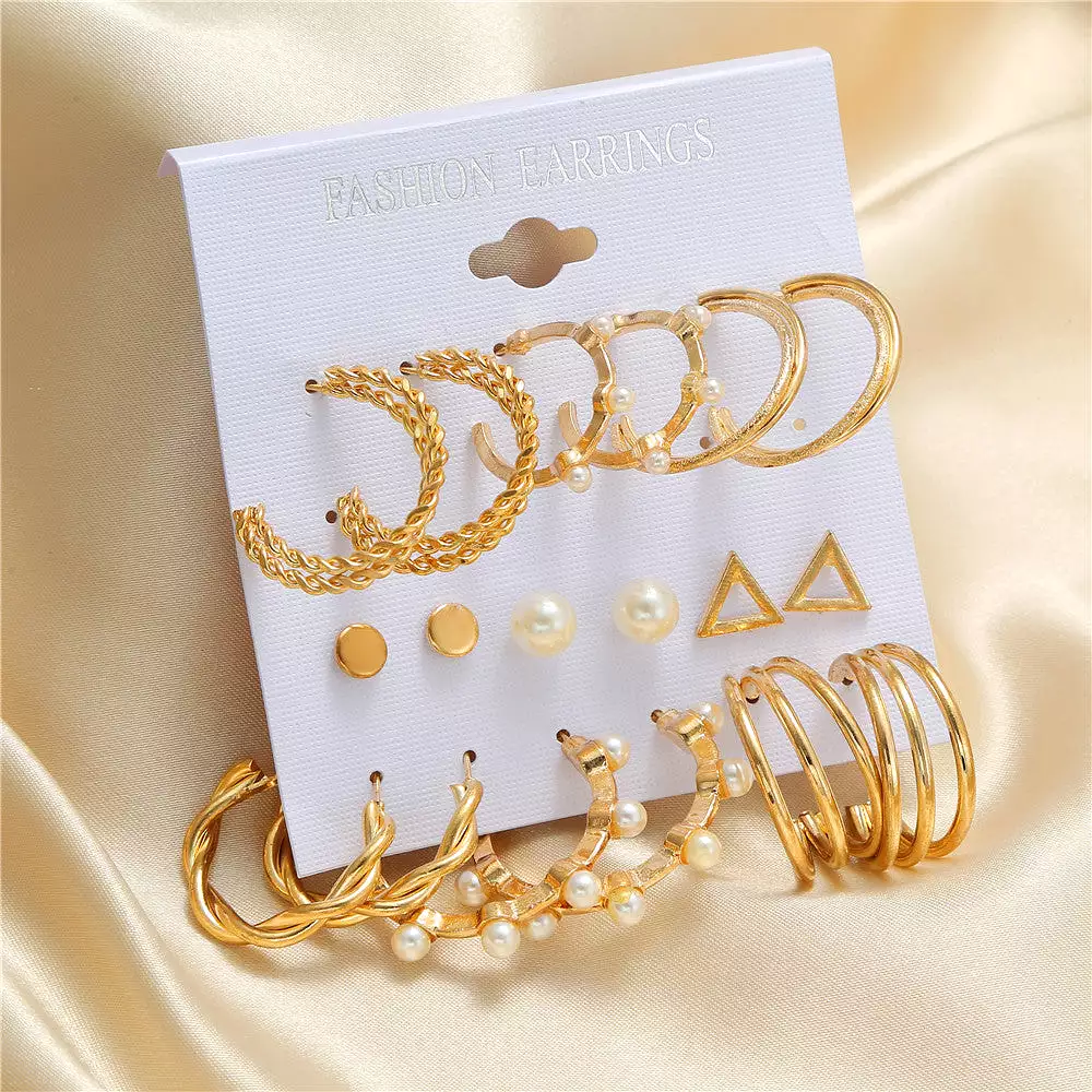 Korean style retro golden pearl earring set