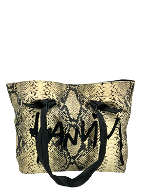 LANVIN Python Snakeskin Printed Canvas Ribbon Logo Tote