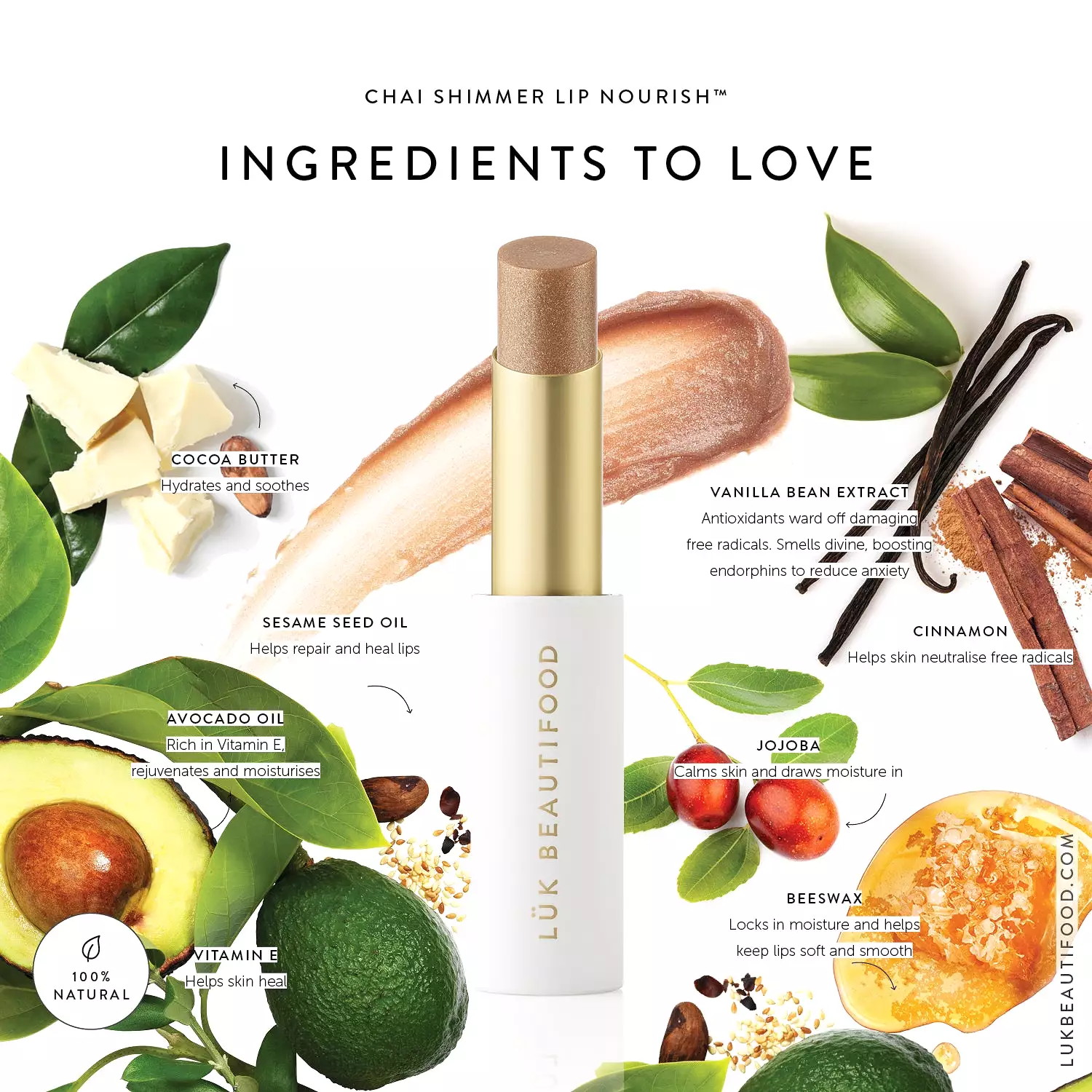 Luk Beautifood Lip Nourish Organic Lipstick Chai Shimmer