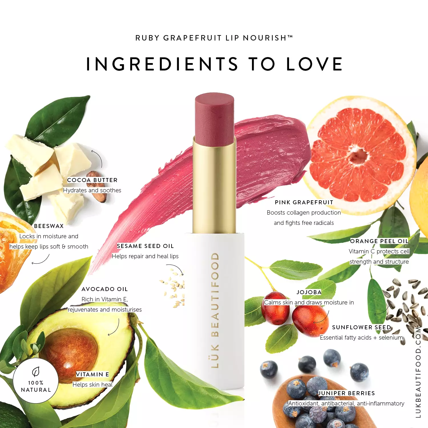 Luk Beautifood Lip Nourish Organic Lipstick Ruby Grapefruit