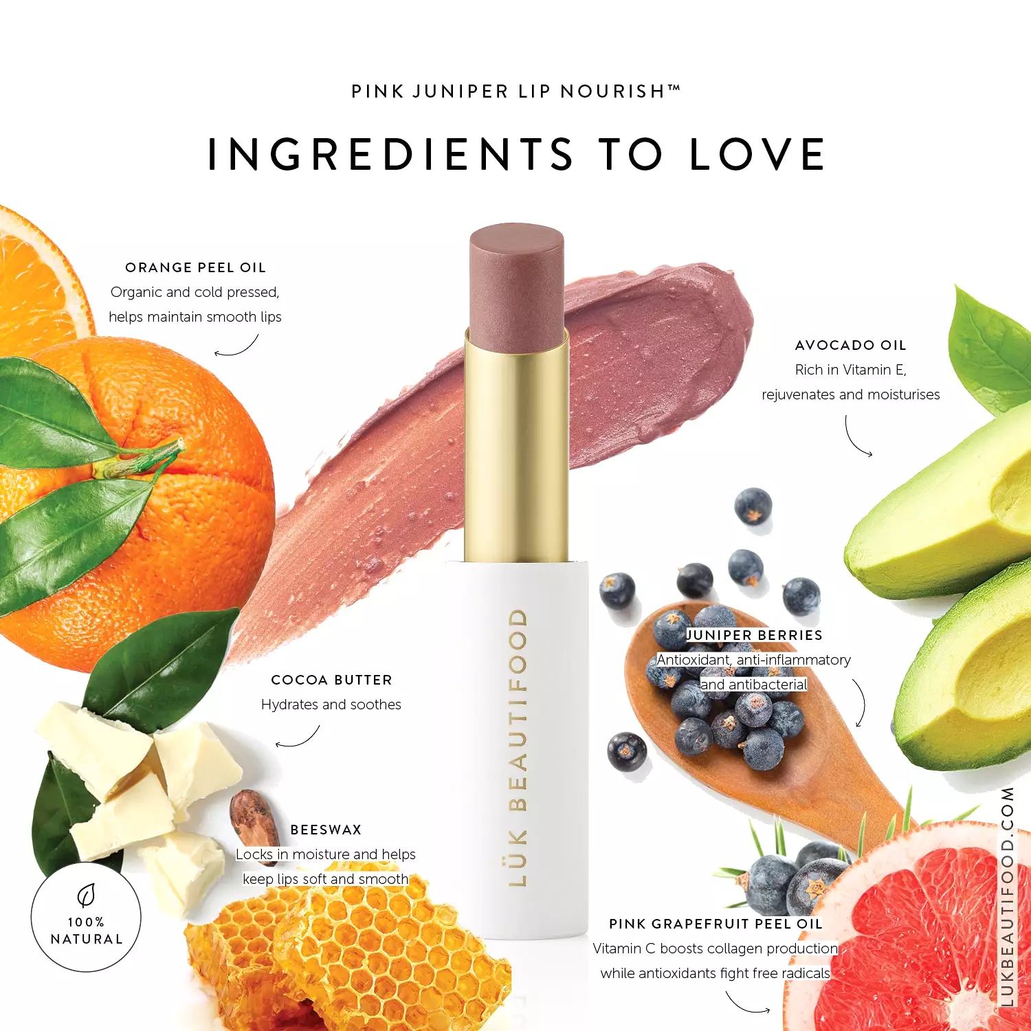 Luk Beautifood Lip Nourish Organic Natural Lipstick Pink Juniper