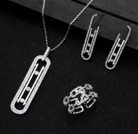 Luxury Geometry Link Stackable Pendant Necklace Earring ring set Beautiful Full Cubic Zircon Charm Women S4215865