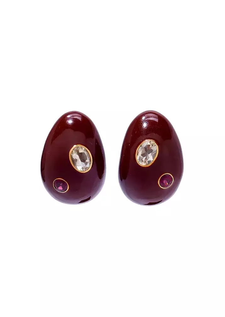 Mini Arp Earrings in Studded Brown