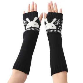 New Fashion Knitted Female Spirng  Gloves For Women Rabbit Pattern Fingerless Elbow Mittens Women's Gloves Gants GS