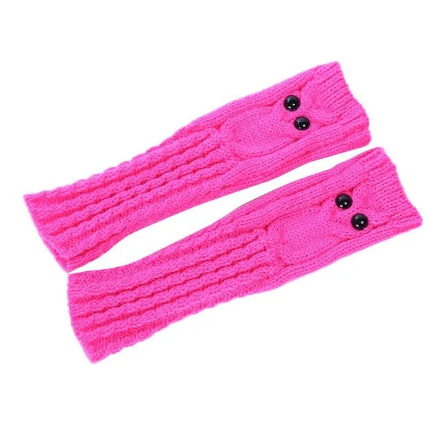 New Fashion Knitted Warm Women Gloves Owl Solid   Fingerless Gloves Mittens For Women Girls Gants Femme SM6