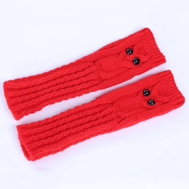 New Fashion Knitted Warm Women Gloves Owl Solid   Fingerless Gloves Mittens For Women Girls Gants Femme SM6