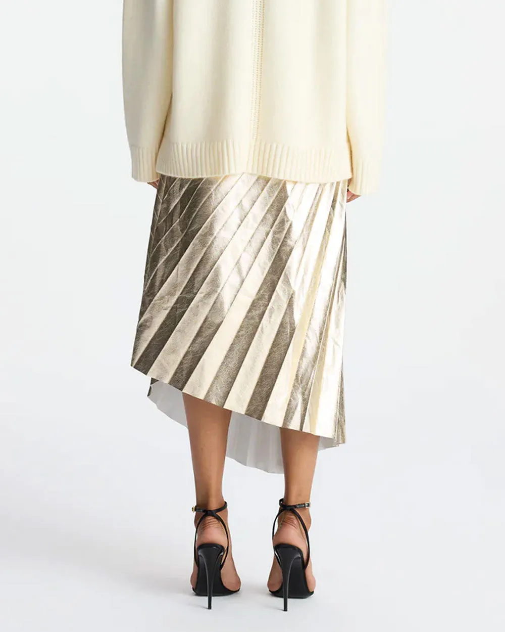 Pale Gold Tori Asymmetrical Metallic Vegan Leather Skirt