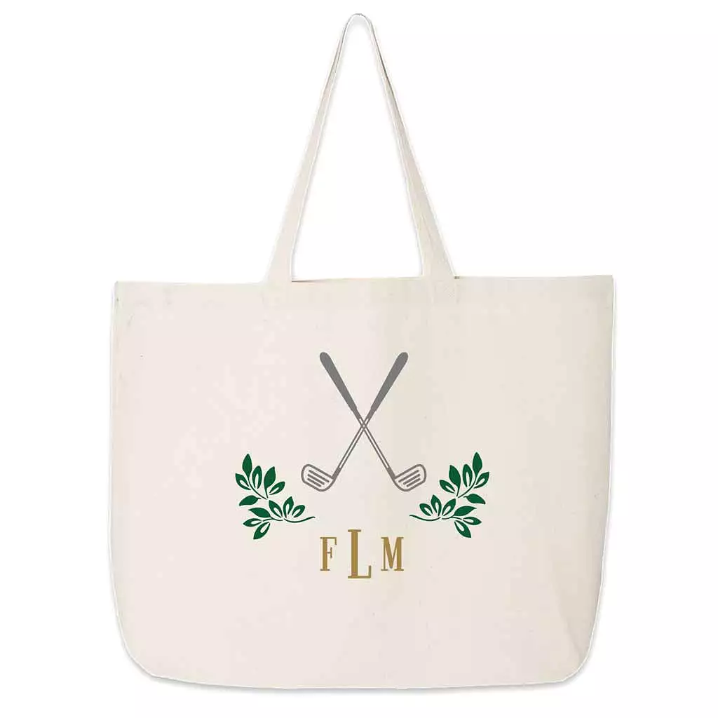 Personalized Golf Monogram Large Canvas Tote Bag