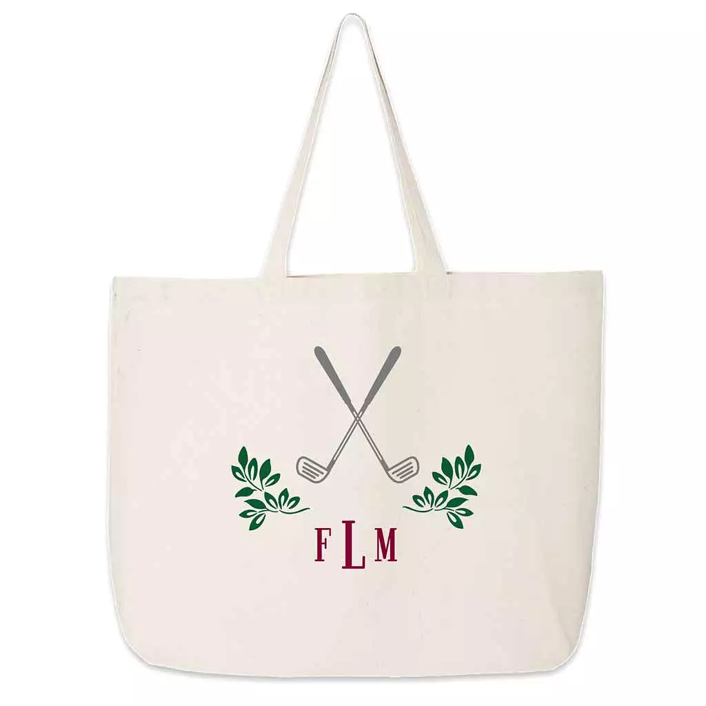 Personalized Golf Monogram Large Canvas Tote Bag