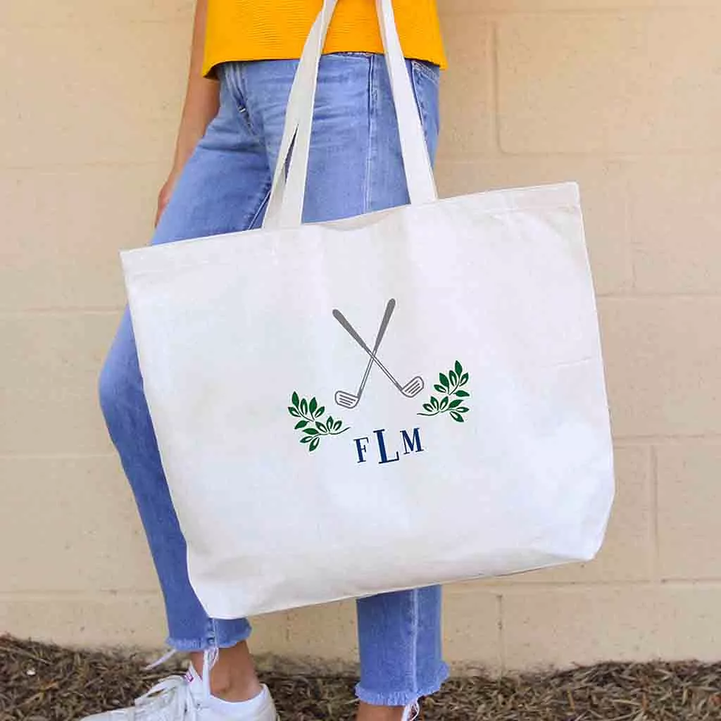 Personalized Golf Monogram Large Canvas Tote Bag