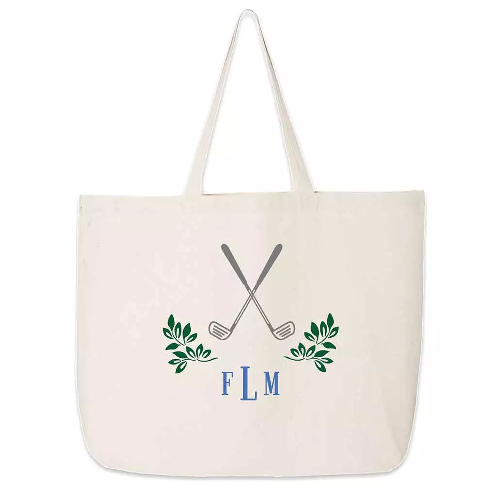 Personalized Golf Monogram Large Canvas Tote Bag